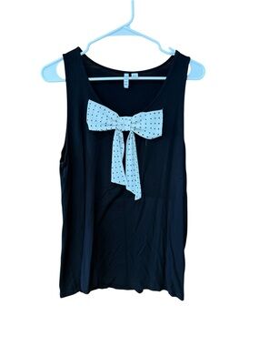 Elle Black Tank with Polka Dot Bow Accent